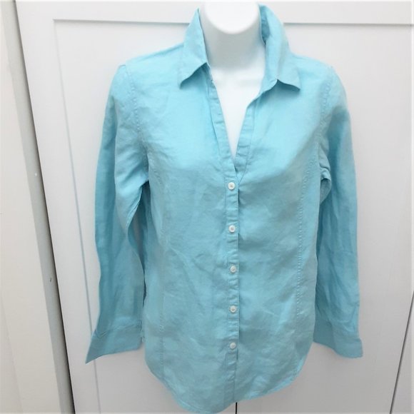 BROOKS BROTHERS Women's Blouse Linen Turquoise Size 8 - Picture 1 of 4